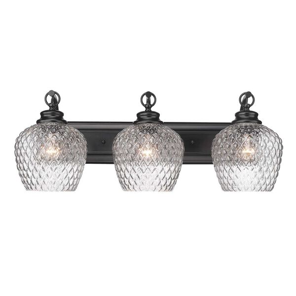 Adeline Matte Black Three-Light Vanity Light with Clear Glass, image 2